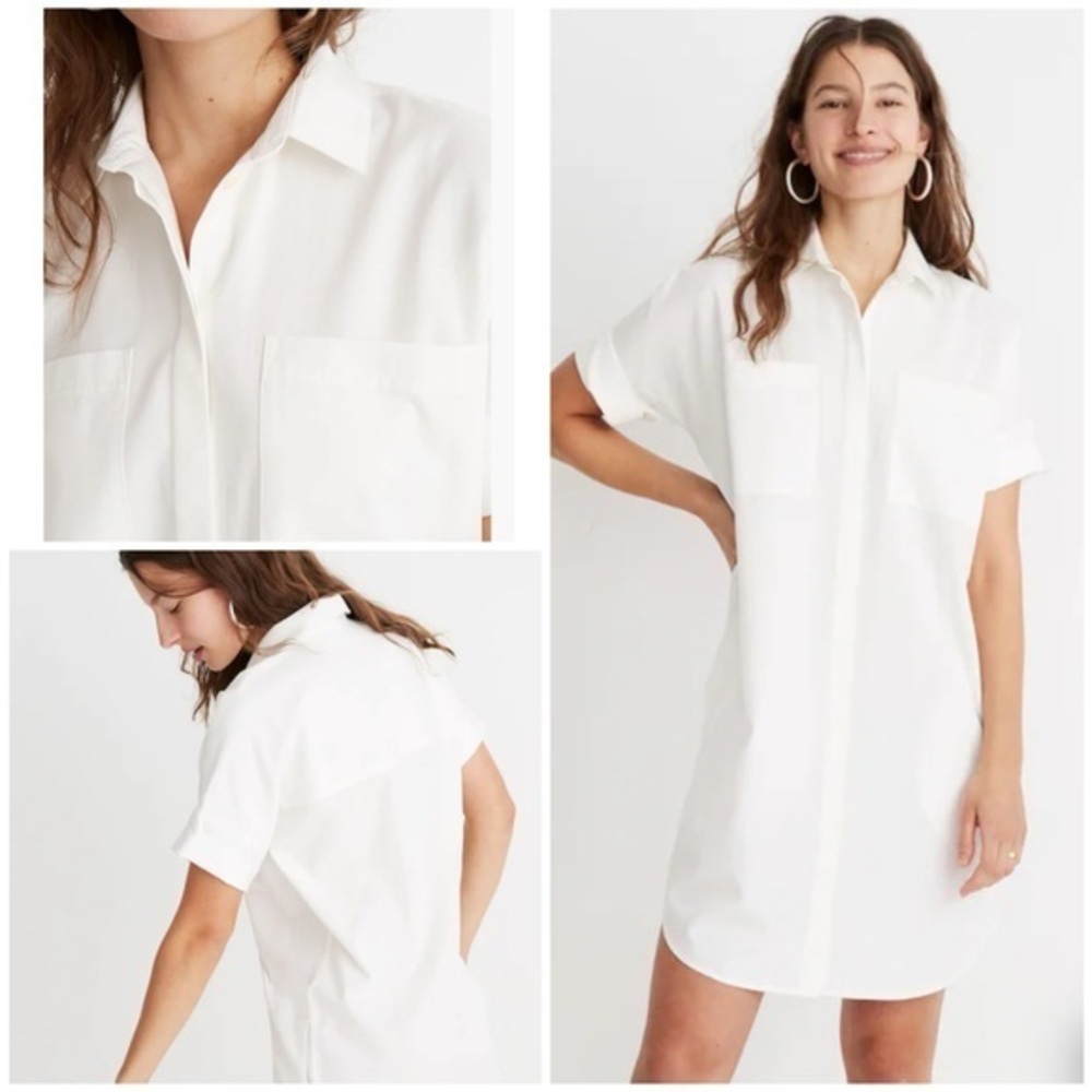 💋Madewell White Mini Courier Shirt Dress size XXS